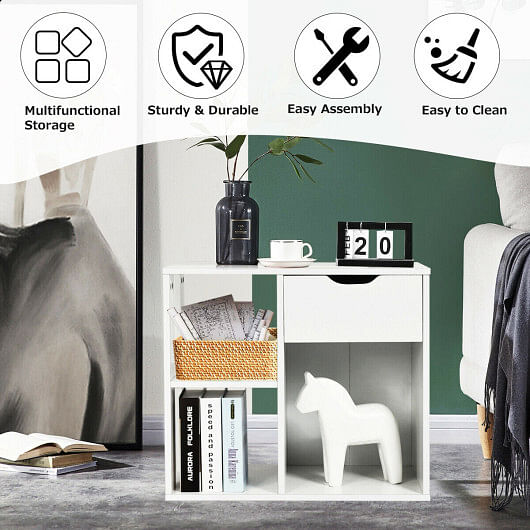 3-Tier Side Table with Storage Shelf and Drawer Space - Free Shipping