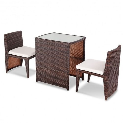 3 Pieces Cushioned Outdoor Wicker Patio Set with No Assembly Needed - Free Shipping