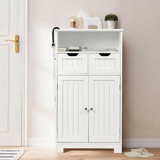 Bathroom Wooden Side Cabinet with 2 Drawers and 2 Doors-White - Free Shipping