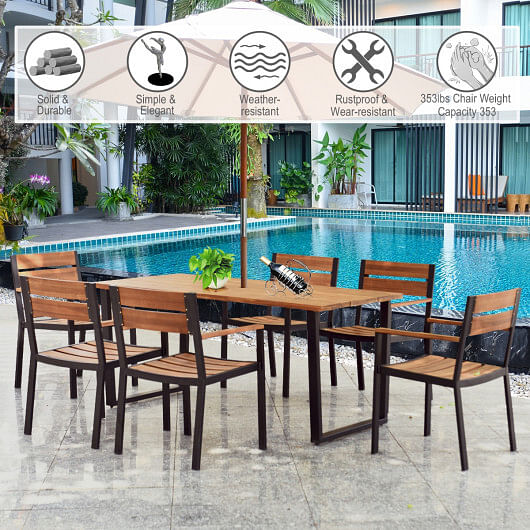 Patented 7 Pieces Patented Outdoor Patio Dining Table Set with Hole - Free Shipping