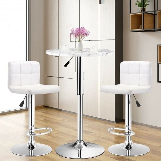360?° Swivel Cocktail Pub Table with Sliver Leg and Base-White - Free Shipping