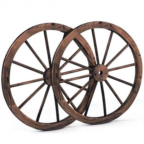 Set of 2 30-inch Decorative Vintage Wood Wagon Wheel - Free Shipping