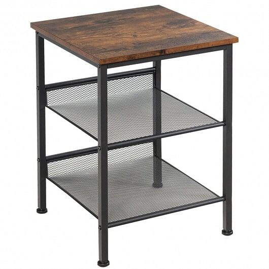 3-Tier Industrial End Table with Mesh Shelves and Adjustable Shelves - Free Shipping
