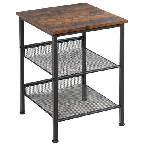 3-Tier Industrial End Table with Mesh Shelves and Adjustable Shelves - Free Shipping