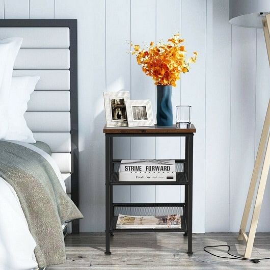 3-Tier Industrial End Table with Mesh Shelves and Adjustable Shelves - Free Shipping