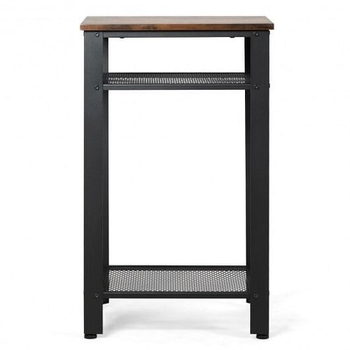 3-Tier Industrial End Table with Metal Mesh Storage Shelves - Free Shipping