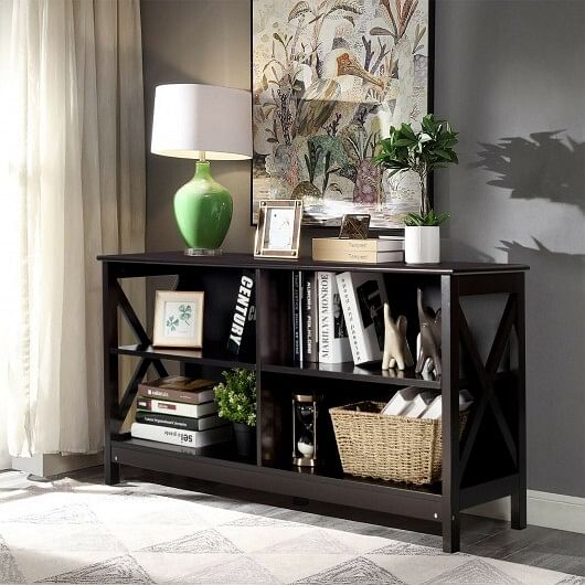 Wooden TV Stand Entertainment for TVs up to 55 Inch with X-Shaped Frame-Brown - Free Shipping