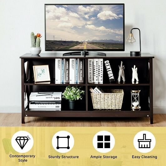 Wooden TV Stand Entertainment for TVs up to 55 Inch with X-Shaped Frame-Brown - Free Shipping