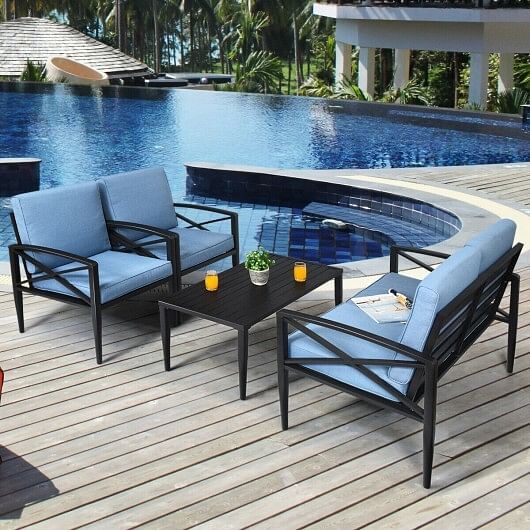4 Pieces Patio Furniture Set Aluminum Frame Cushioned Sofa - Free Shipping