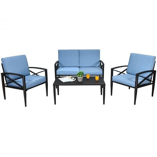 4 Pieces Patio Furniture Set Aluminum Frame Cushioned Sofa - Free Shipping