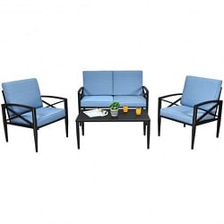 4 Pieces Patio Furniture Set Aluminum Frame Cushioned Sofa - Free Shipping