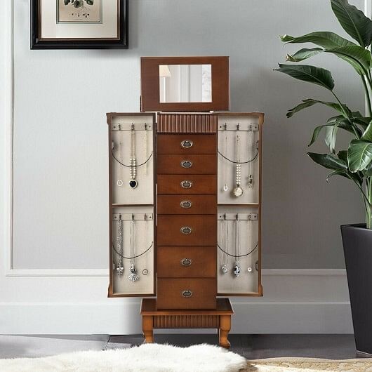 Wooden Jewelry Armoire Cabinet Storage Chest with Drawers and Swing Doors - Free Shipping