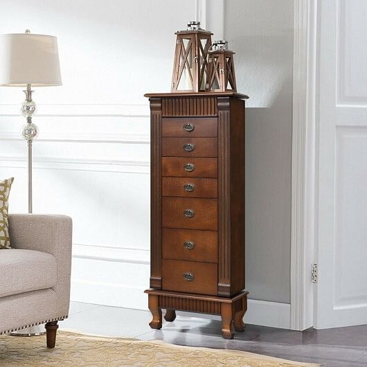 Wooden Jewelry Armoire Cabinet Storage Chest with Drawers and Swing Doors - Free Shipping