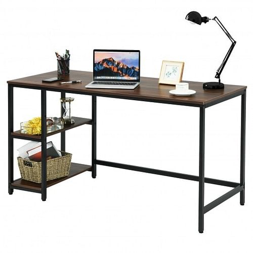 55 Inch Computer Desk Office Study Table Workstation Home with Adjustable Shelf Rustic Brown-L - Free Shipping