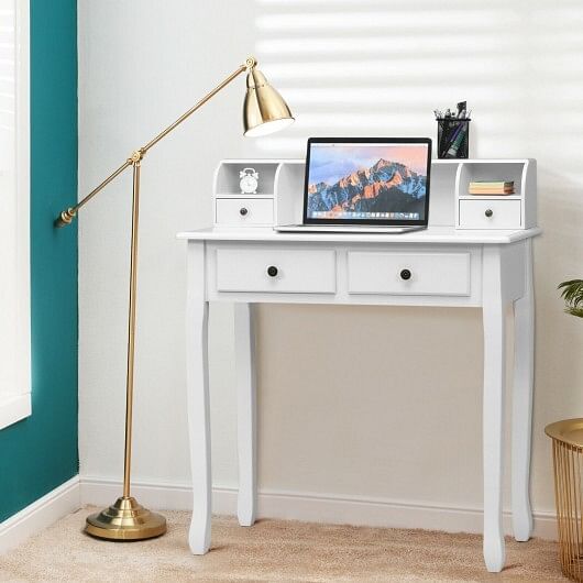 Removable Floating Organizer 2-Tier Mission Home Computer Vanity Desk-white - Free Shipping
