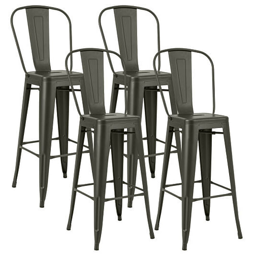 30 Inch Height Set of 4 High Back Metal Industrial Bar Stools-Gun - Color: Gun - Size: 30 inches - Free Shipping