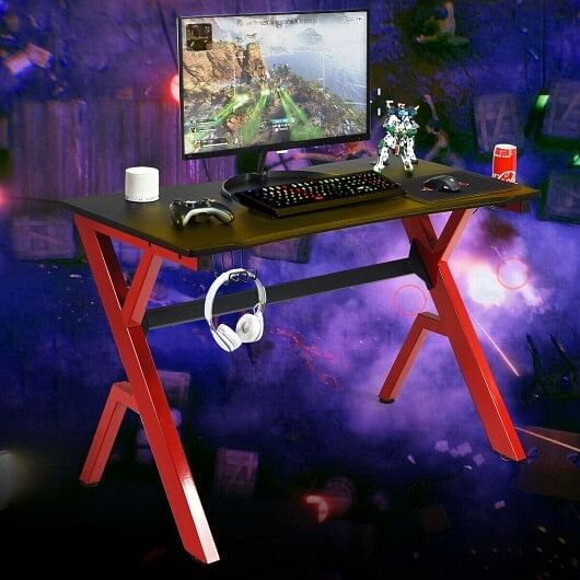 Ergonomic Gaming Desk with Carbon Fiber Surface and R-Shape Steel Frame - Free Shipping