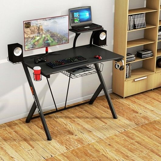 Multifunctional E-Sport Gaming Desk with Headset Hook and Cup Holder - Free Shipping