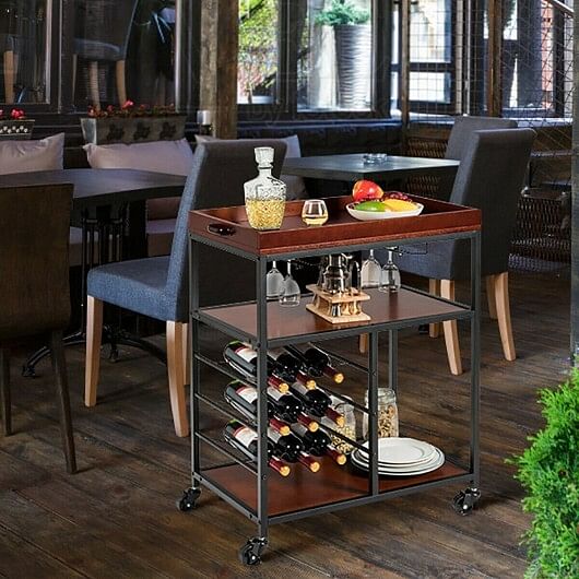 3 Tiers Storage Bar Serving Cart with Wine Rack - Free Shipping
