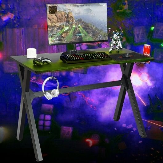 Ergonomic Gaming Desk with Mousepad and Cup Headphone Holder - Free Shipping
