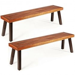 Set of 2 Patio Acacia Wood Dining Benches - Free Shipping