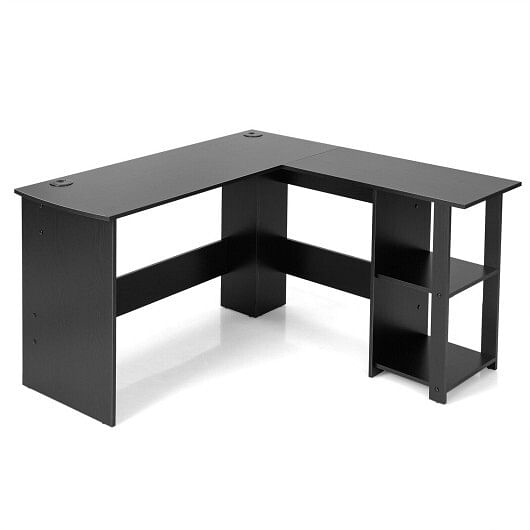 L Shaped Corner Computer Desk with Storage Shelves - Free Shipping