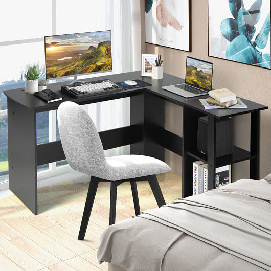 L Shaped Corner Computer Desk with Storage Shelves - Free Shipping