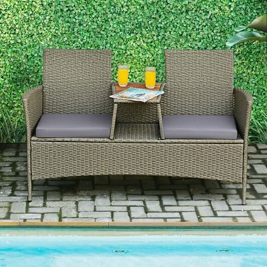 2-Person Patio Rattan Conversation Furniture Set with Coffee Table - Free Shipping