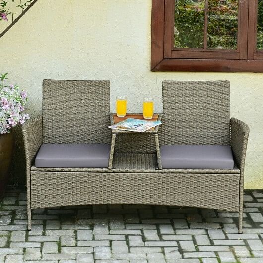 2-Person Patio Rattan Conversation Furniture Set with Coffee Table - Free Shipping