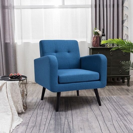Modern Upholstered Comfy Accent Chair Single Sofa with Rubber Wood Legs-Navy - Free Shipping