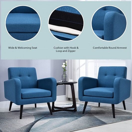 Modern Upholstered Comfy Accent Chair Single Sofa with Rubber Wood Legs-Navy - Free Shipping