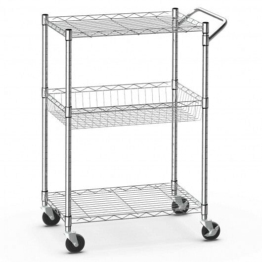 3-Tier Rolling Utility Cart with Handle Bar and Adjustable Shelves - Free Shipping