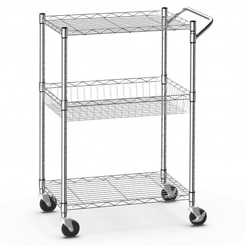 3-Tier Rolling Utility Cart with Handle Bar and Adjustable Shelves - Free Shipping