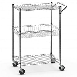 3-Tier Rolling Utility Cart with Handle Bar and Adjustable Shelves - Free Shipping