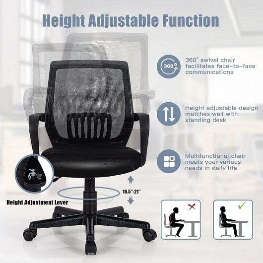 Mid-Back Mesh Height Adjustable Executive Chair with Lumbar Support - Free Shipping