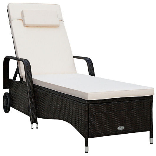 Outdoor Recliner Cushioned Chaise Lounge with Adjustable Backrest - Free Shipping