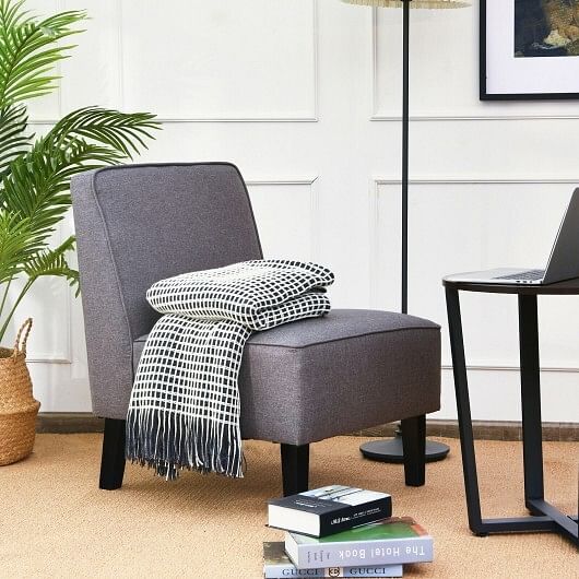 Single Fabric Modern Armless Accent Sofa Chair with Rubber Wood Legs -Gray - Free Shipping