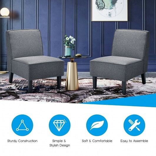 Single Fabric Modern Armless Accent Sofa Chair with Rubber Wood Legs -Gray - Free Shipping