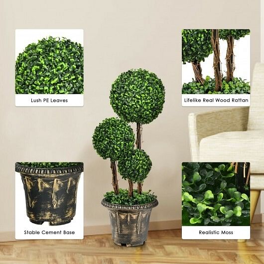 30 Inch Artificial Topiary Triple Ball Tree Indoor and Outdoor UV Protection - Free Shipping