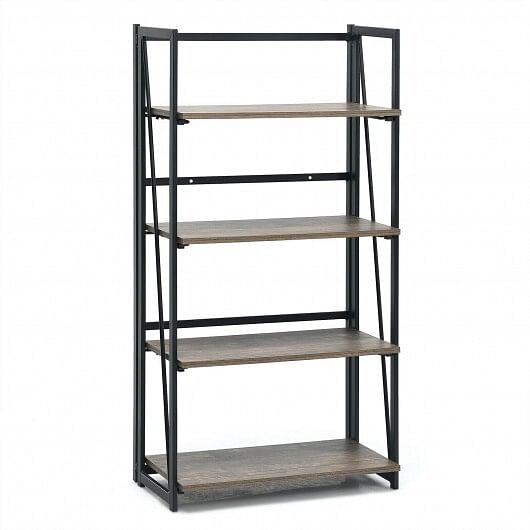 4-Tier Folding Bookshelf No-Assembly Industrial Bookcase Display Shelves - Free Shipping