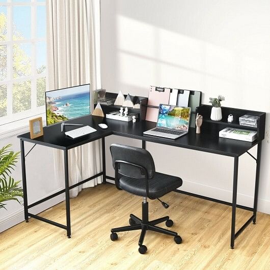 5.5 Inch L-shaped Computer Desk with Bookshelf-Rustic Brown - Free Shipping