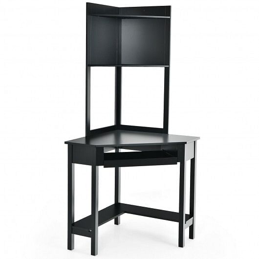 Corner Computer Desk with Hutch and Storage Shelves-Black - Free Shipping