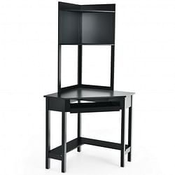 Corner Computer Desk with Hutch and Storage Shelves-Black - Free Shipping