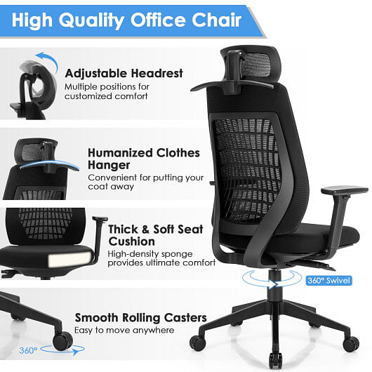 High Back Mesh Office Chair with Clothes Hanger - Free Shipping