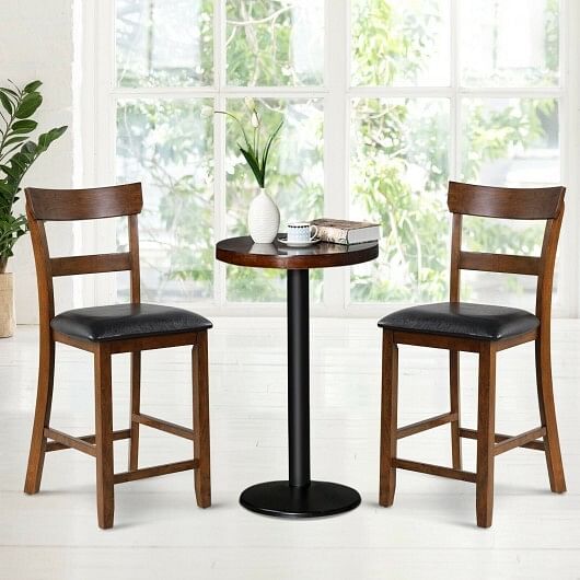 2 Pieces Counter Height Chair Set with Leather Seat and Rubber Wood Legs - Free Shipping