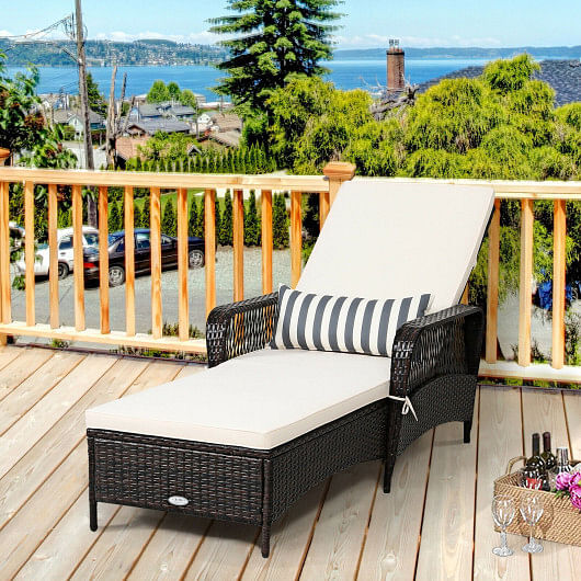 PE Rattan Chaise Lounge Chair Arm Chair Recliner Adjustable with Pillow - Free Shipping