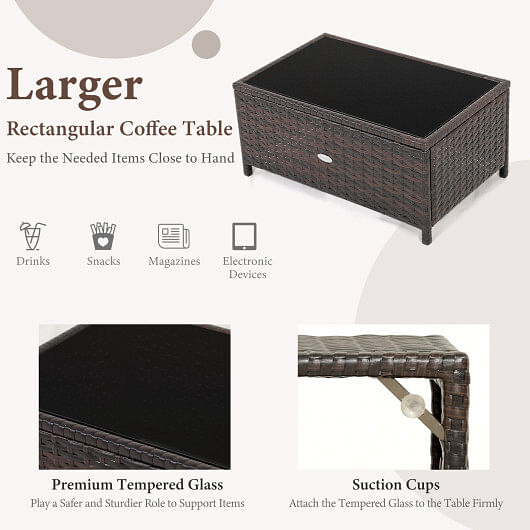 2 Pieces Wicker Loveseat Set with Coffee Table - Free Shipping