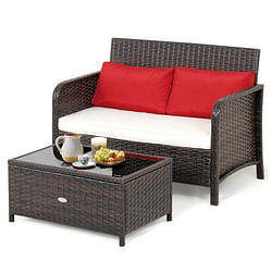 2 Pieces Wicker Loveseat Set with Coffee Table - Free Shipping