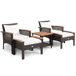 5 Pieces Patio Rattan Furniture Set with Acacia Wood Table - Free Shipping