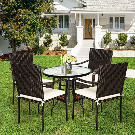 Set of 4 Patio Rattan Stackable Dining Chair with Cushioned Armrest for Garden - Free Shipping